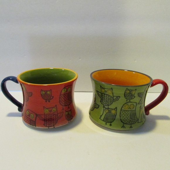 set of 4 stacking colorful owl mugs Pier 1 coffee cups - Picture 2 of 9